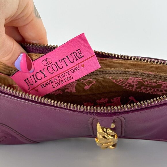 RARE Vintage Y2K Juicy Couture Leather Shoulder Bag with Gold Chain Strap - Picture 13 of 14